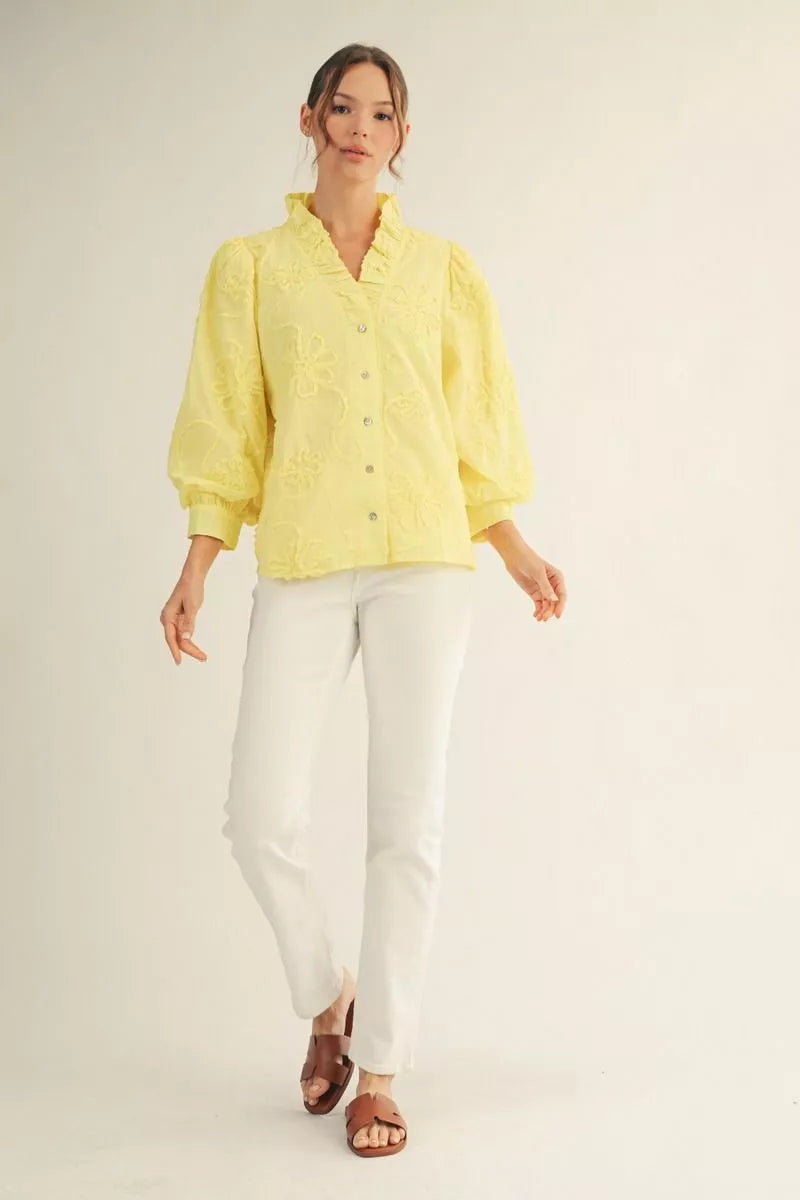 Yellow Bursting Bloom 3/4 Sleeve Blouse