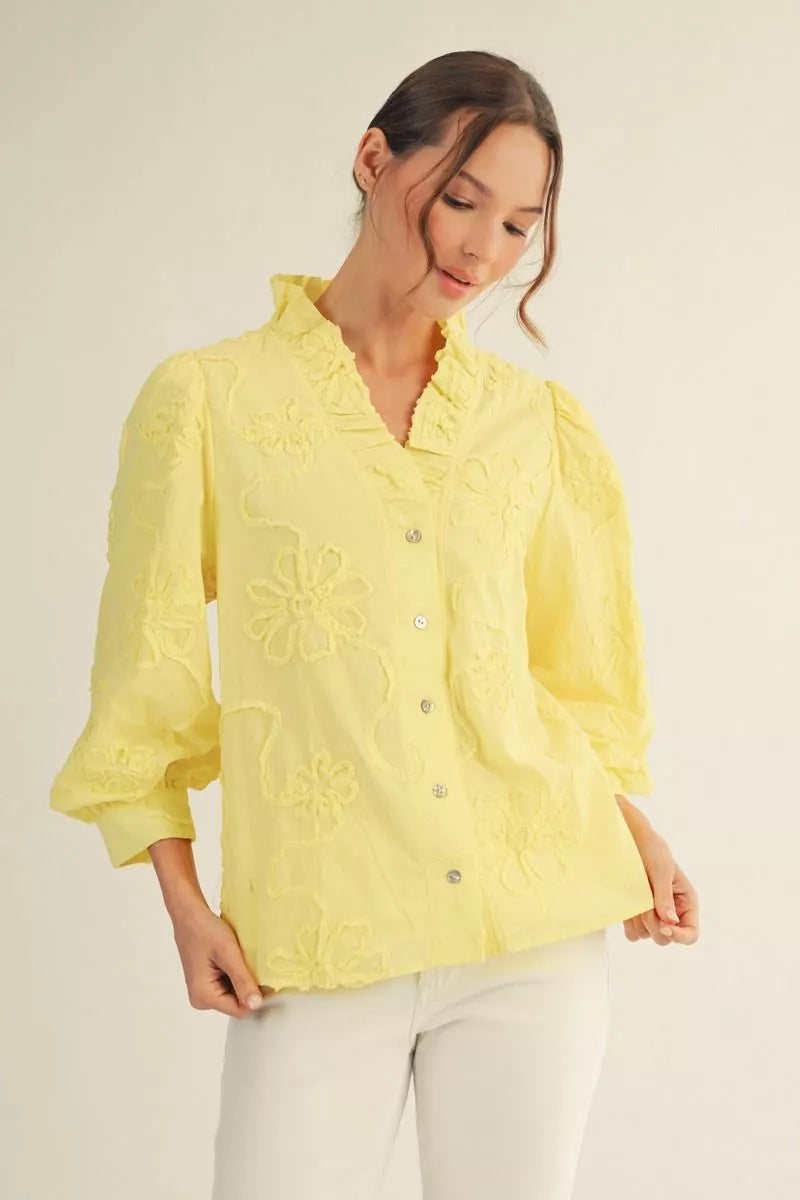 Yellow Bursting Bloom 3/4 Sleeve Blouse