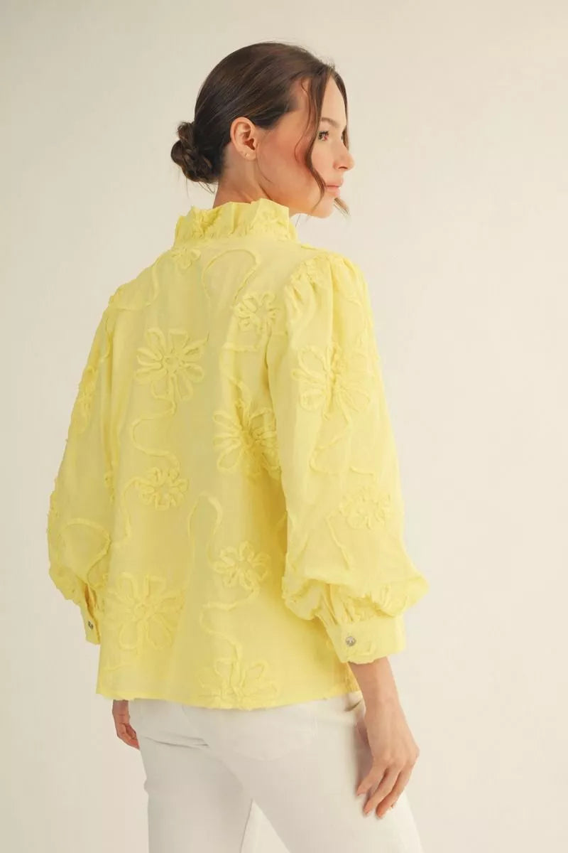 Yellow Bursting Bloom 3/4 Sleeve Blouse