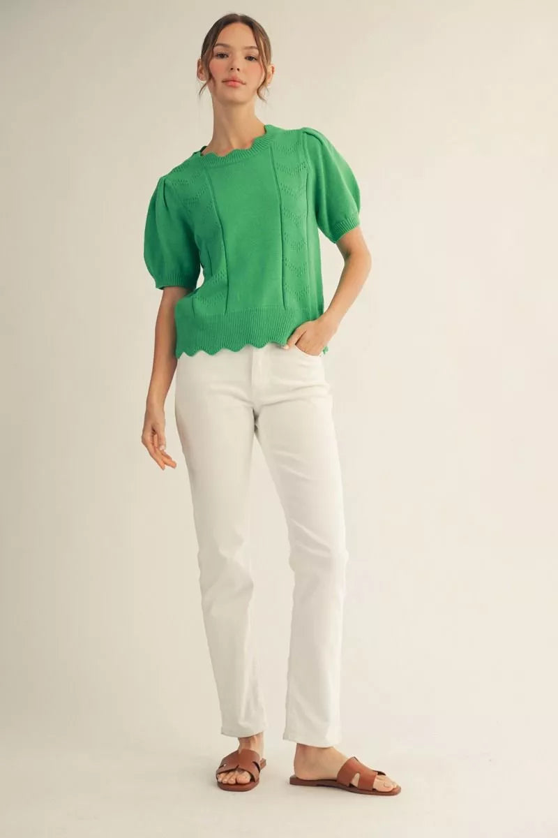 Olivia Green Scallop sweater
