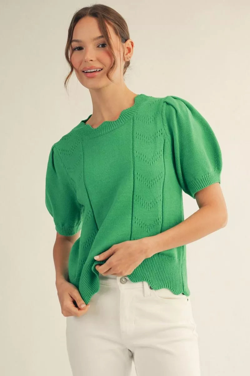 Olivia Green Scallop sweater