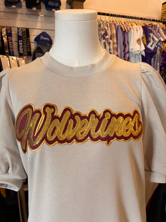 Wolverines Luna Puff Sleeve Round Neck Top