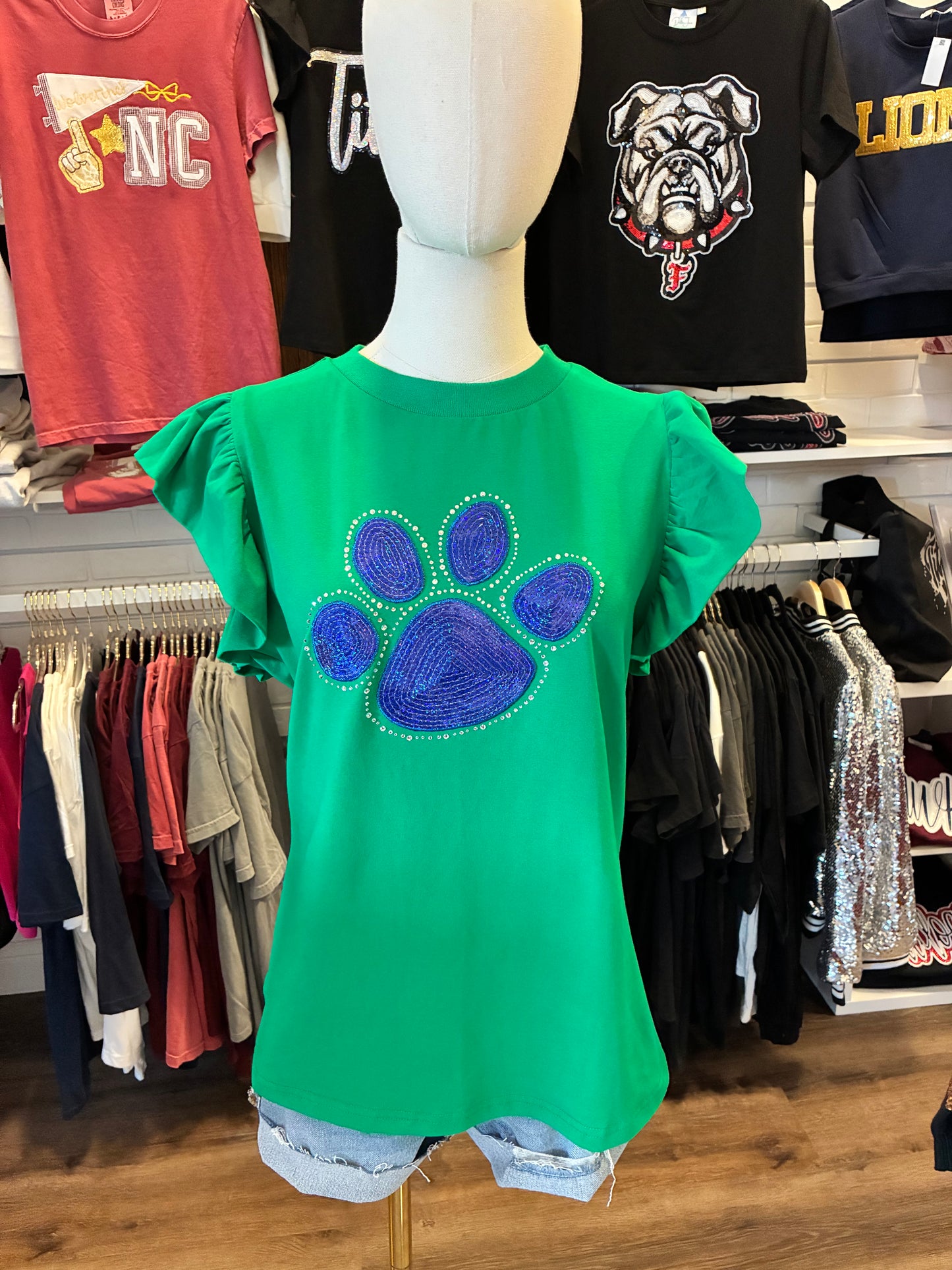 Cougar Paw Green  Flutter Sleeve top