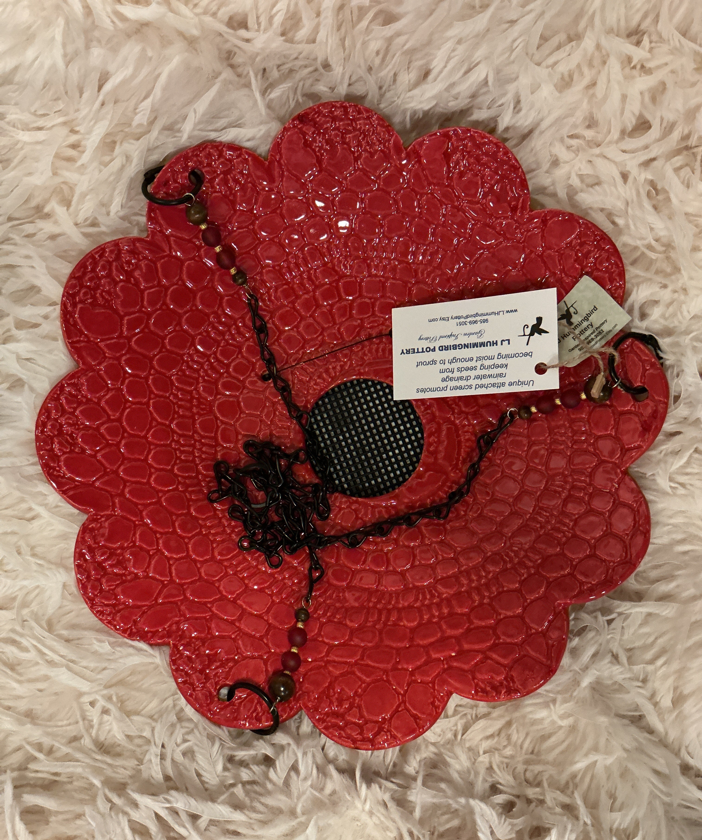 Large texture flower bird feeder Red