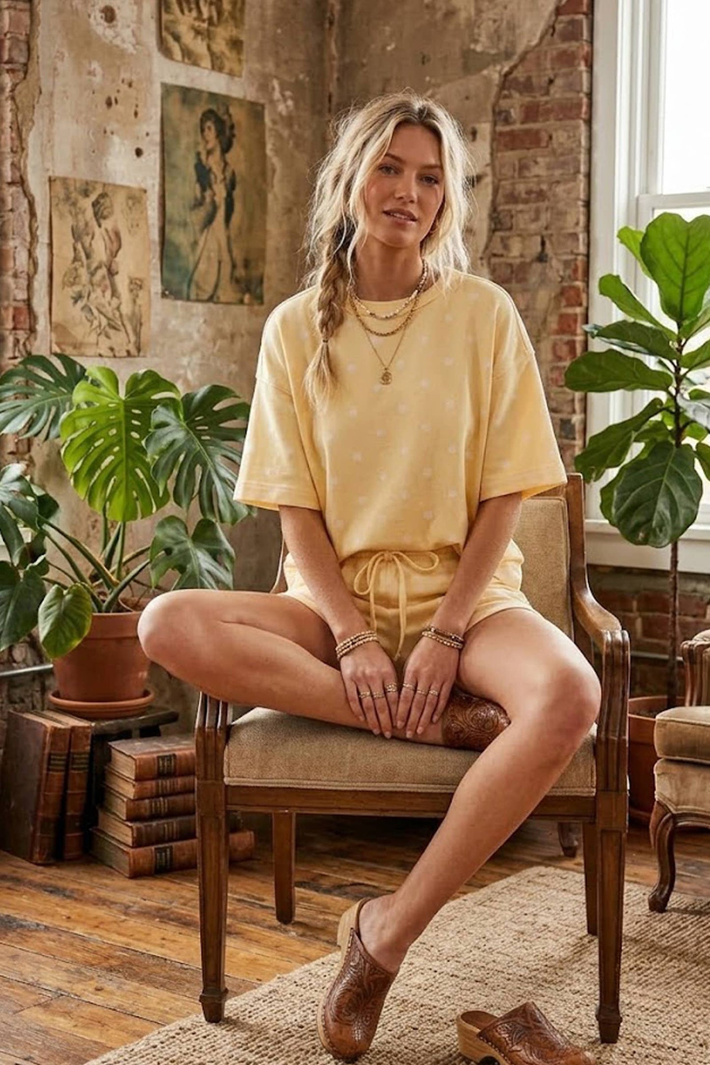 Harmony Pale Yellow Polka Dot Shorts Set