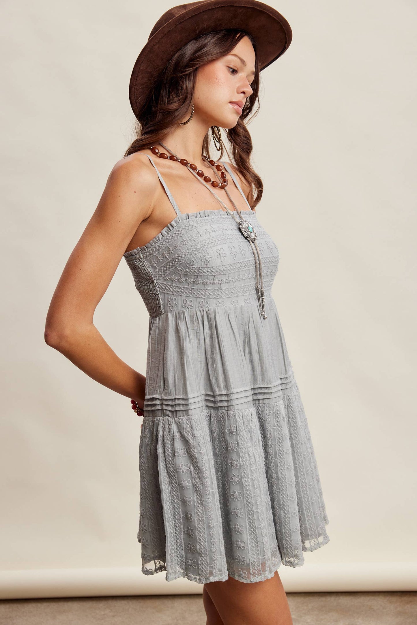 Ash Blue Lace Tiered Mini Dress