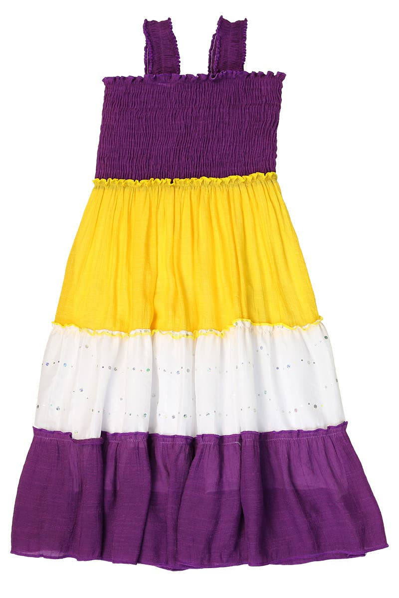 Girls Soft Cotton Purple and Yellow Game Day Midi Dress