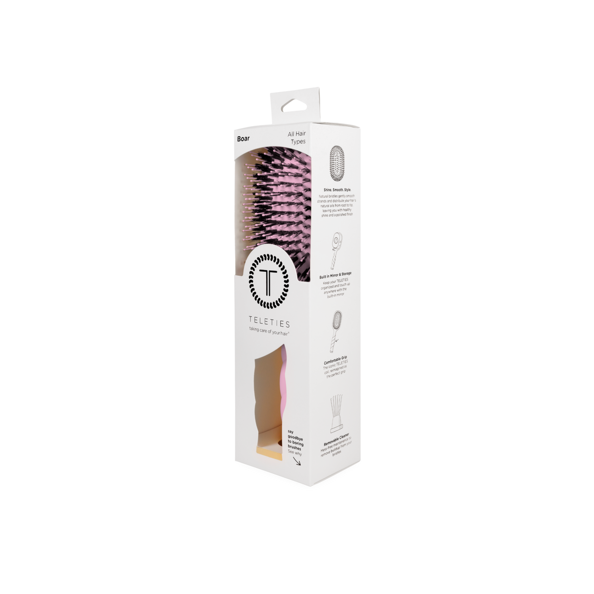 TELETIES boar bristle brush in its packaging box