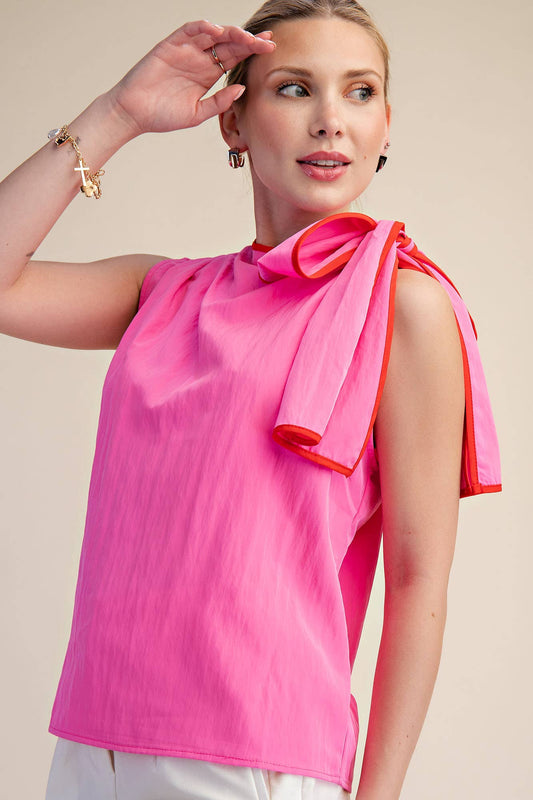 Hot Pink Blair Bow Sleeveless Top