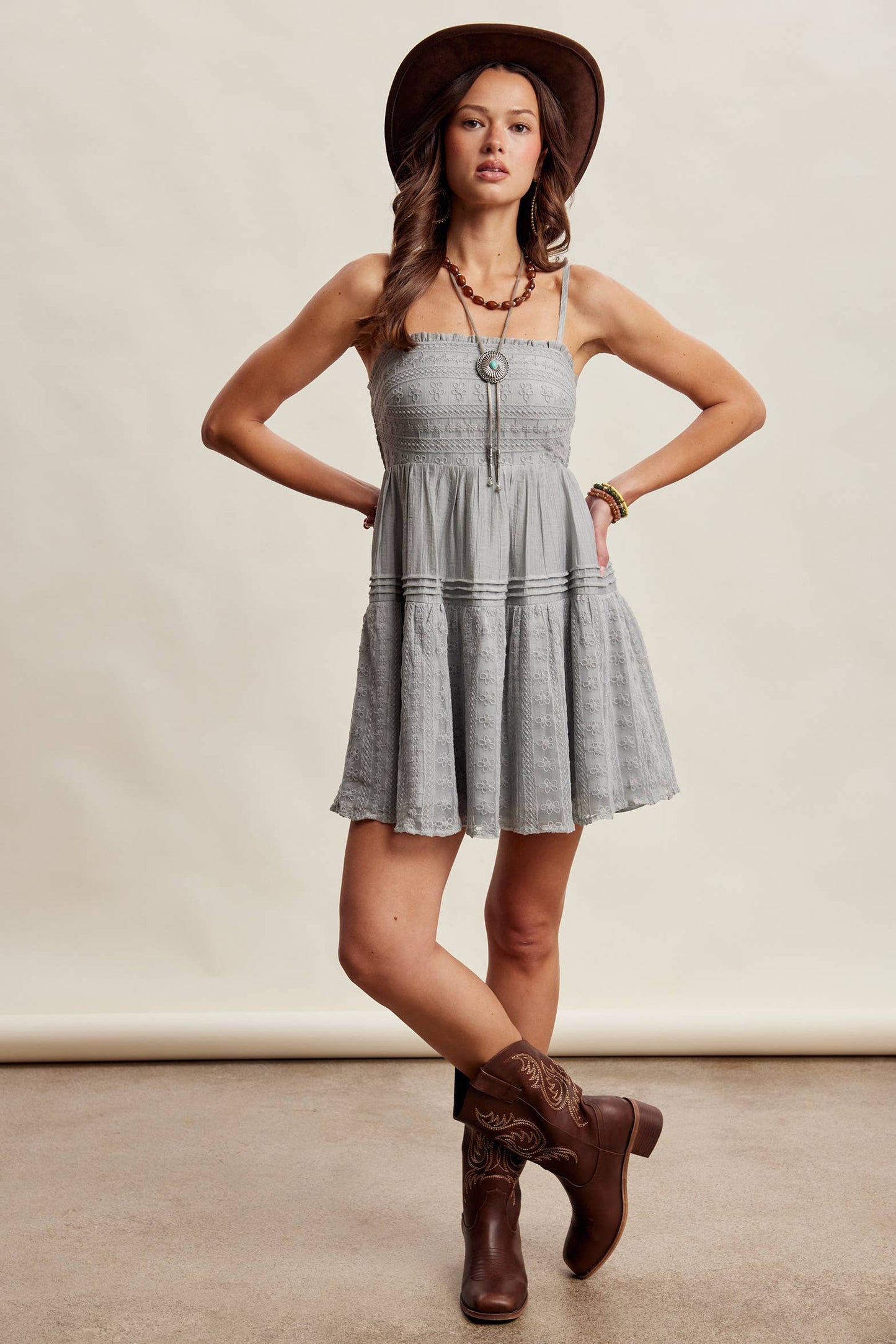 Ash Blue Lace Tiered Mini Dress