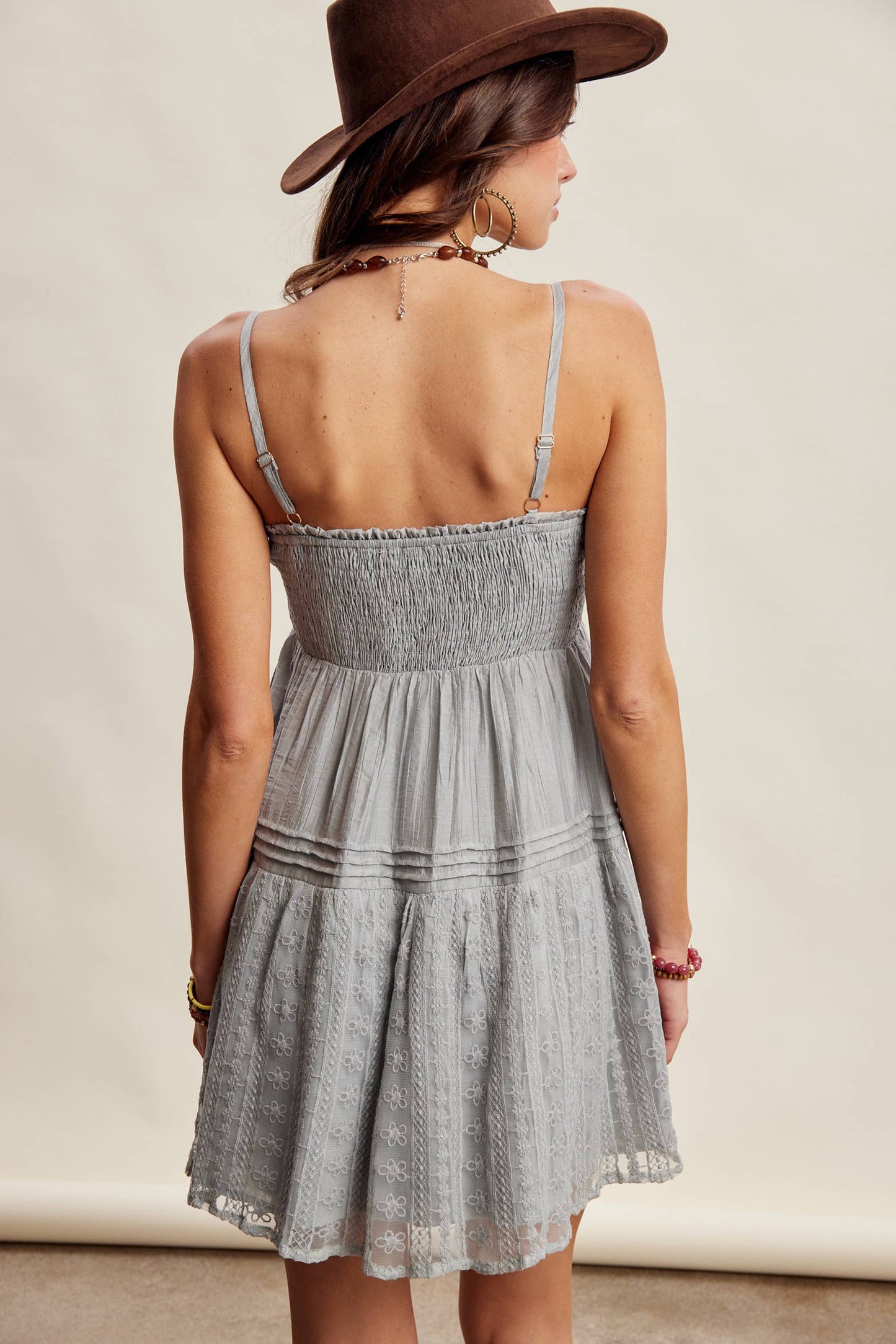 Ash Blue Lace Tiered Mini Dress