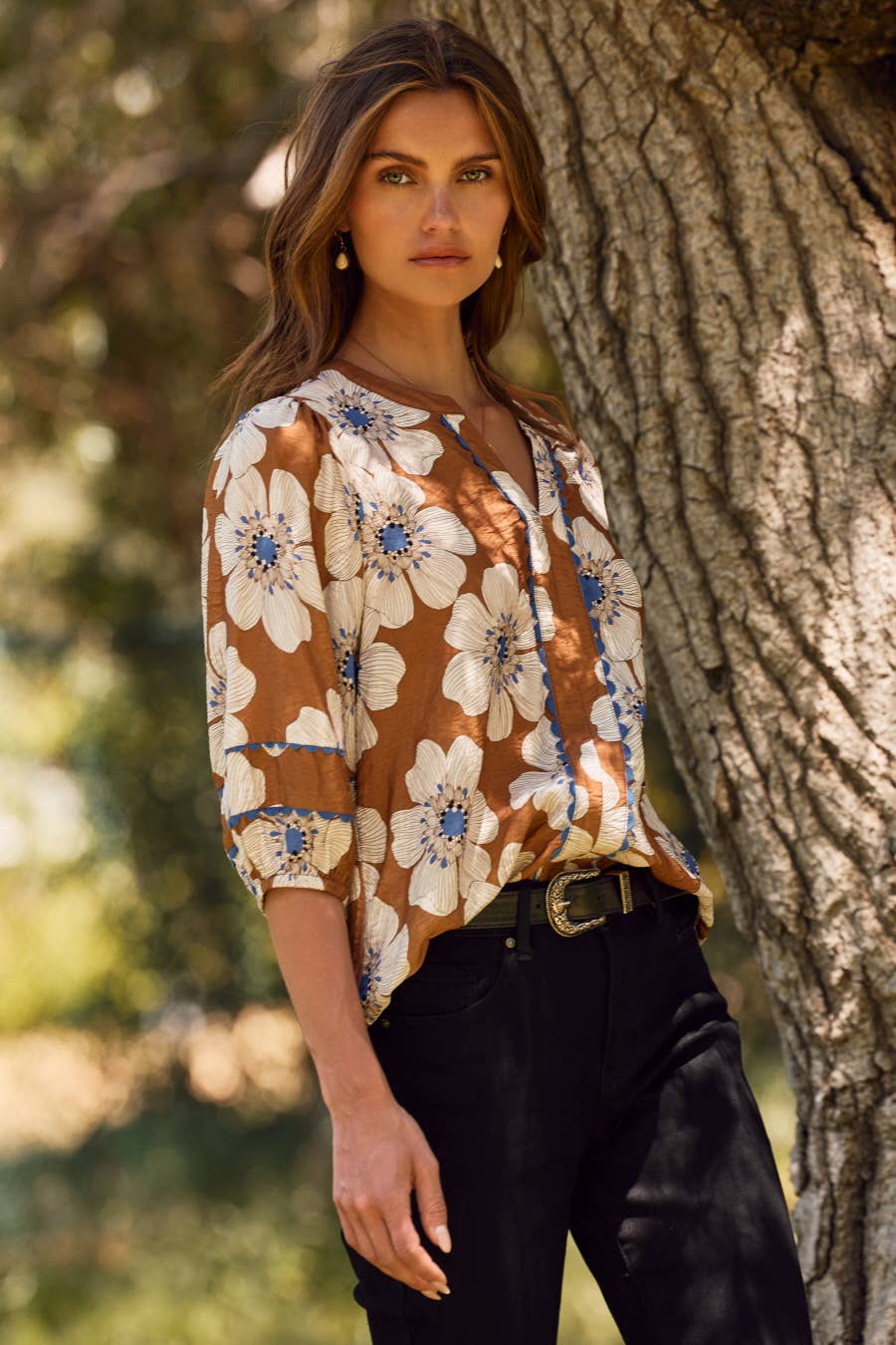 Floral Printed 3/4 Sleeve Blouse
