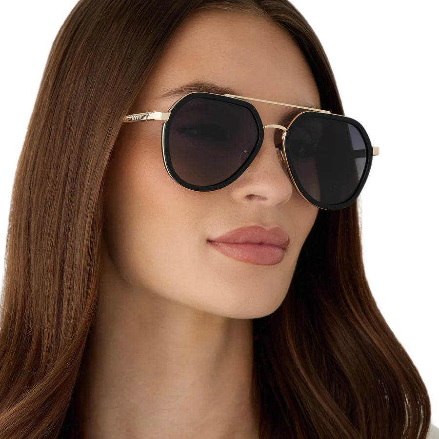 DIFF Joey Black + Gold Metal Sunglasses