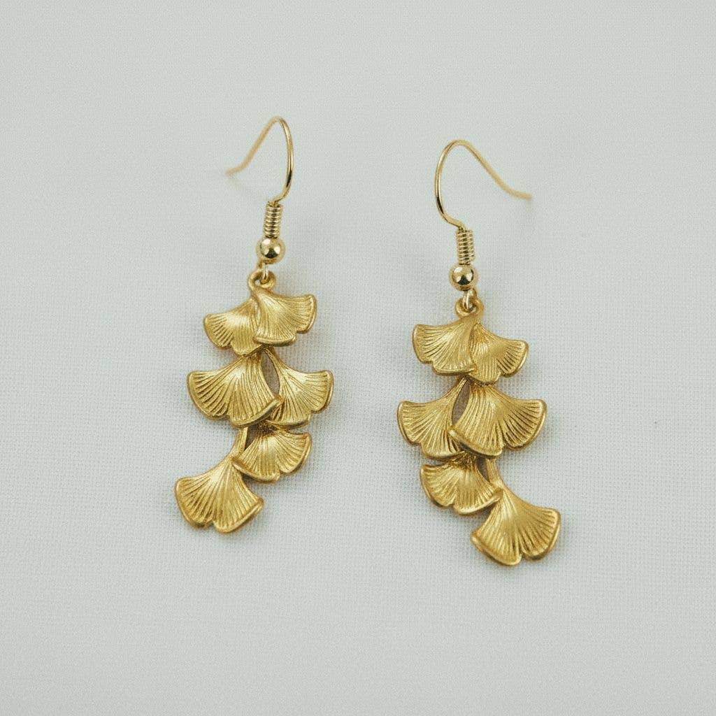 Vintage Inspired Ginkgo Leaf Tassel Dangle Earrings