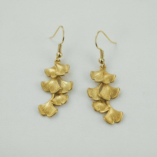 Vintage Inspired Ginkgo Leaf Tassel Dangle Earrings