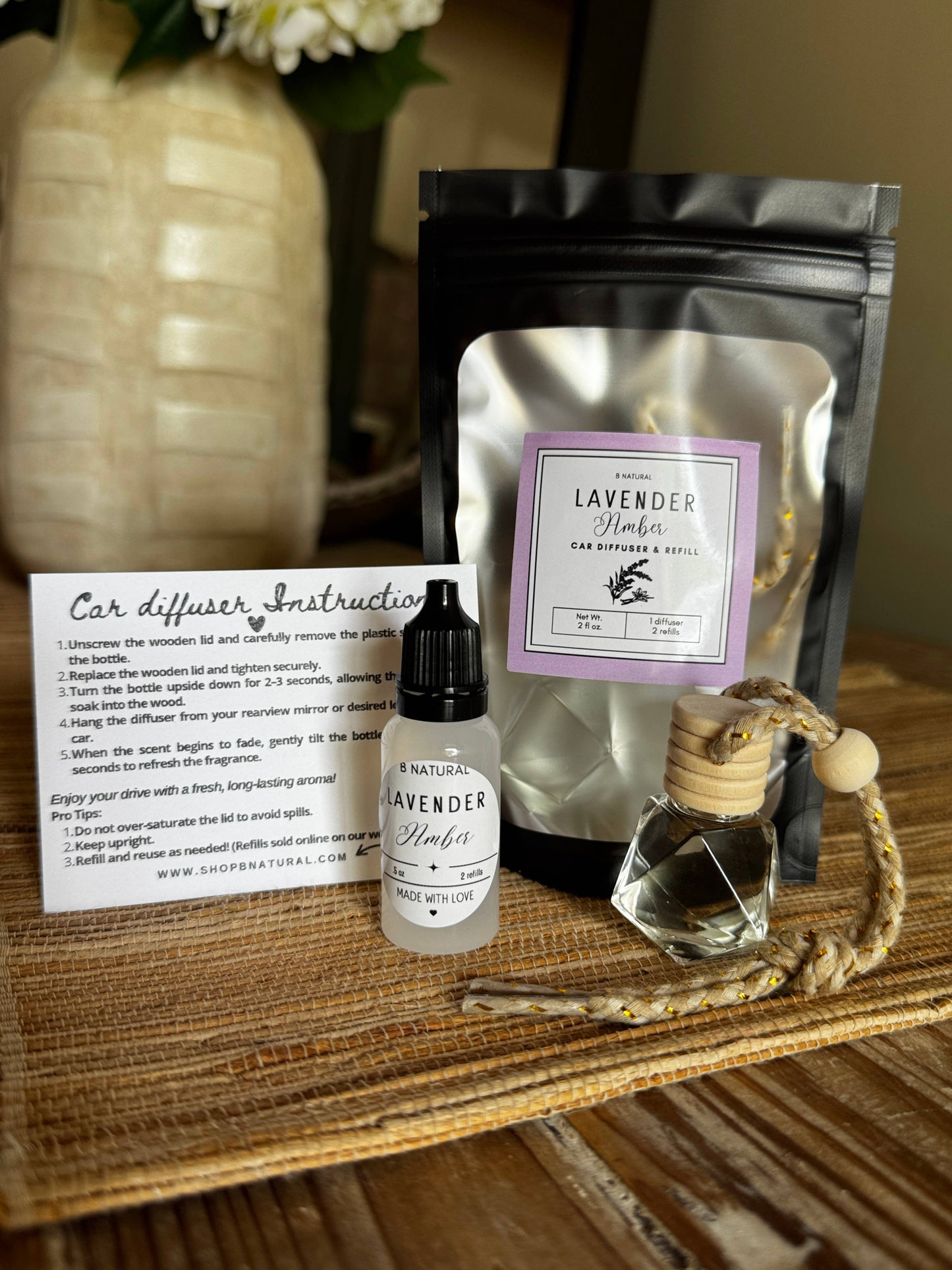 Car Fragrance Diffuser| Amber & Lavender Pouch/Refill