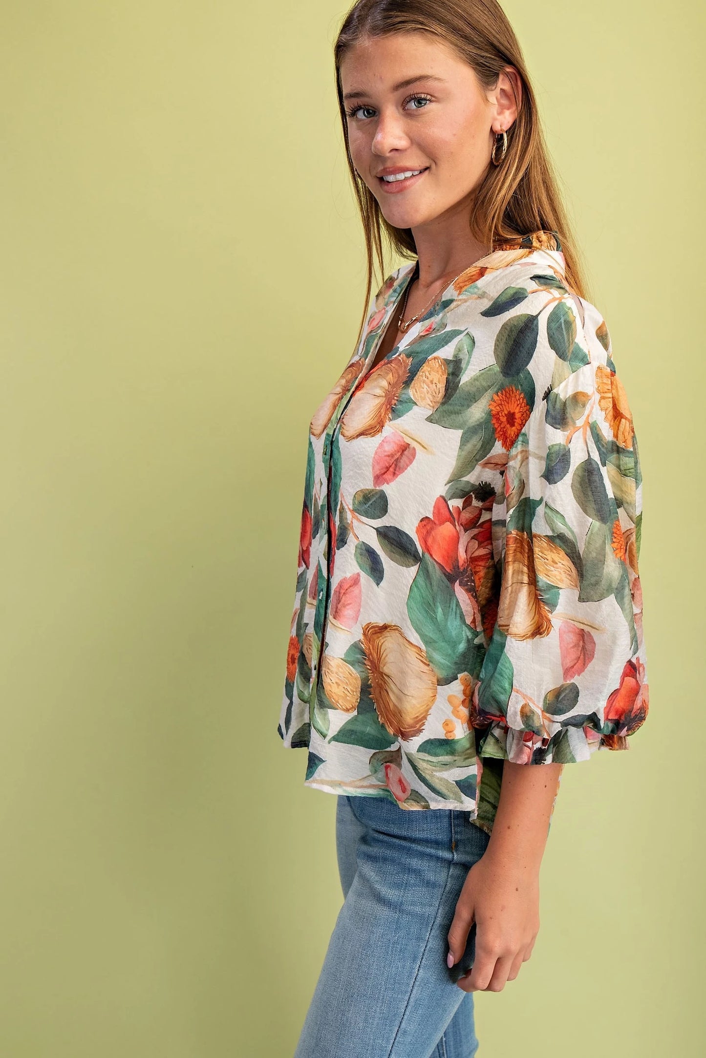 Marilyn Moss Green Balloon Sleeve Top