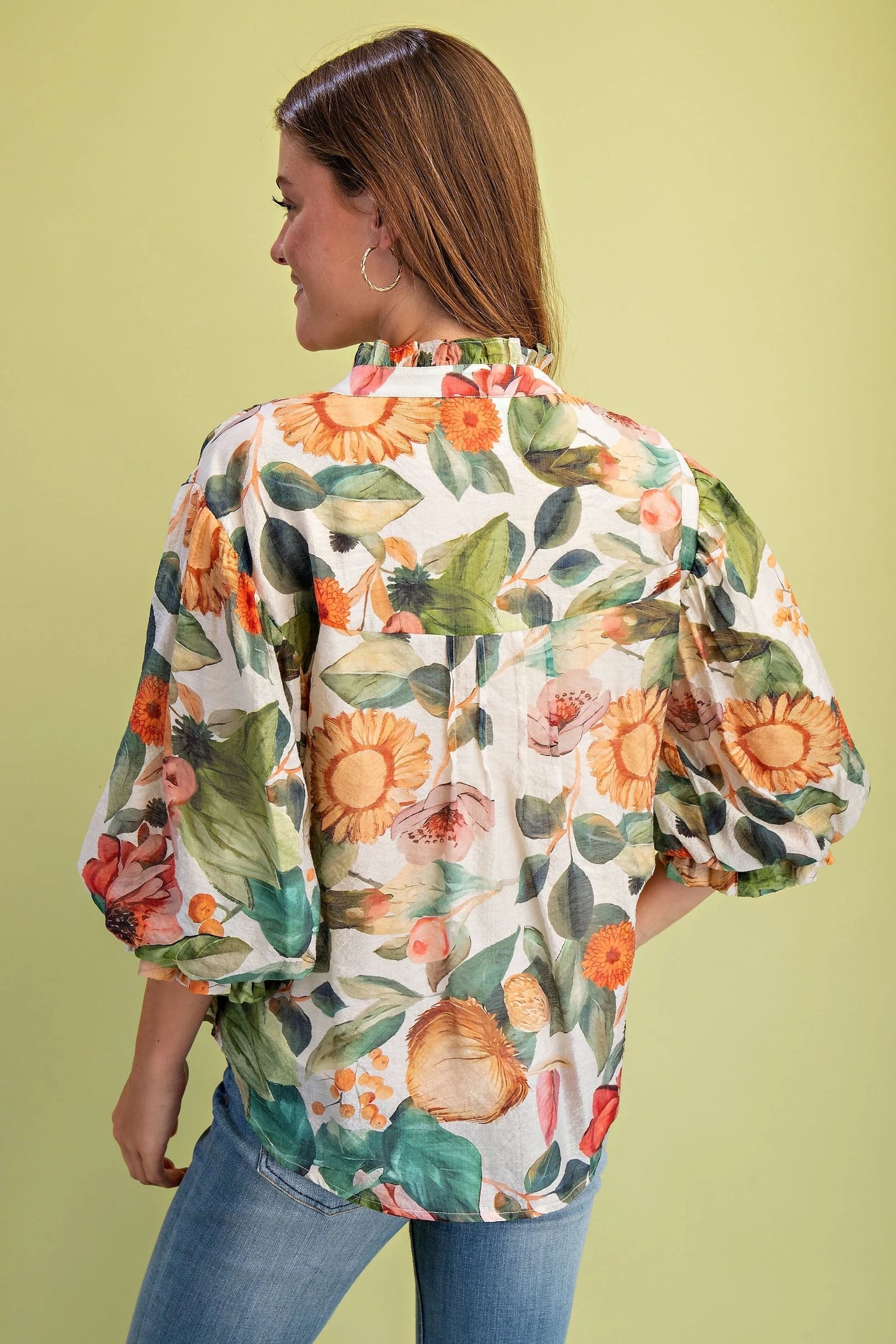 Marilyn Moss Green Balloon Sleeve Top