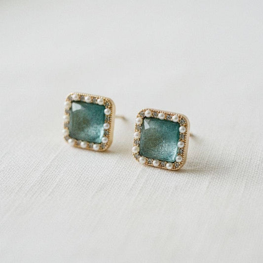 Green Cubic Zirconia Geometric Stud Earrings