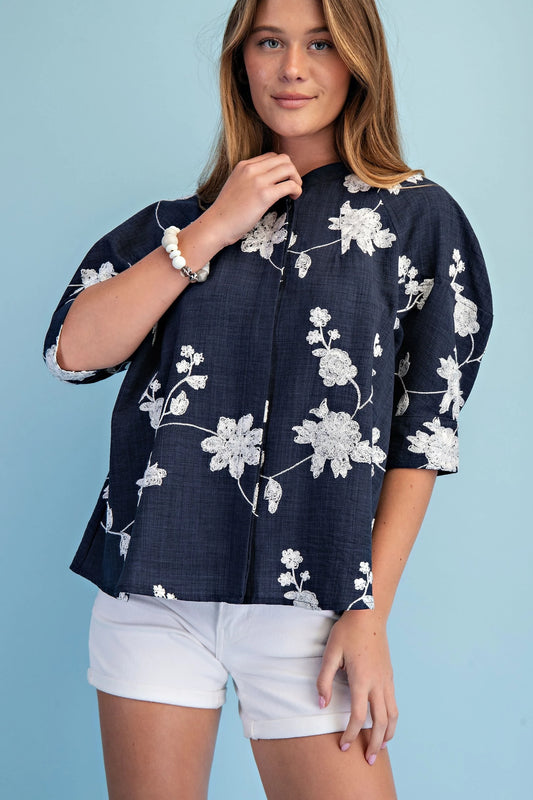 Charlotte Blooms in Navy Top
