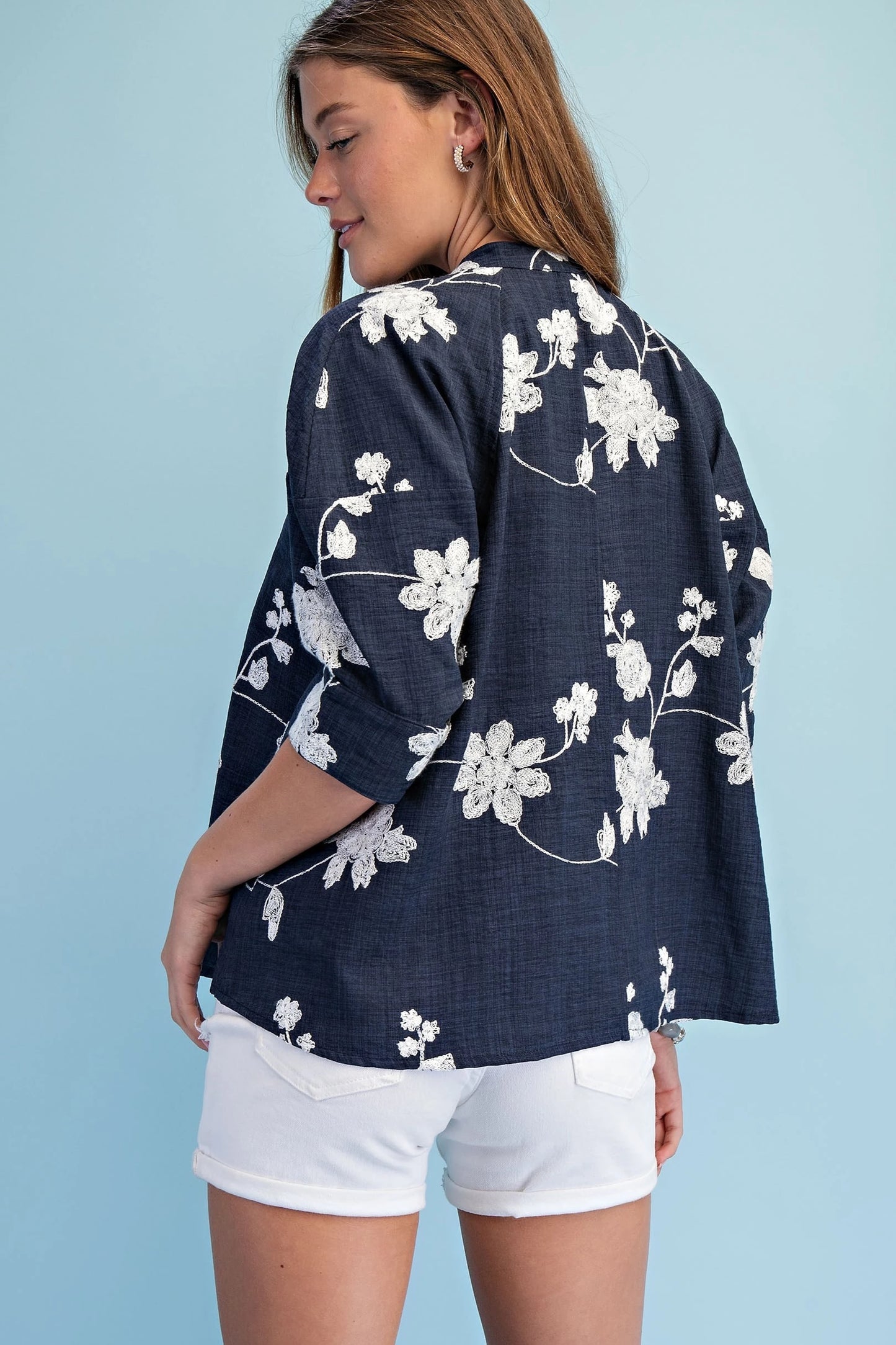 Charlotte Blooms in Navy Top