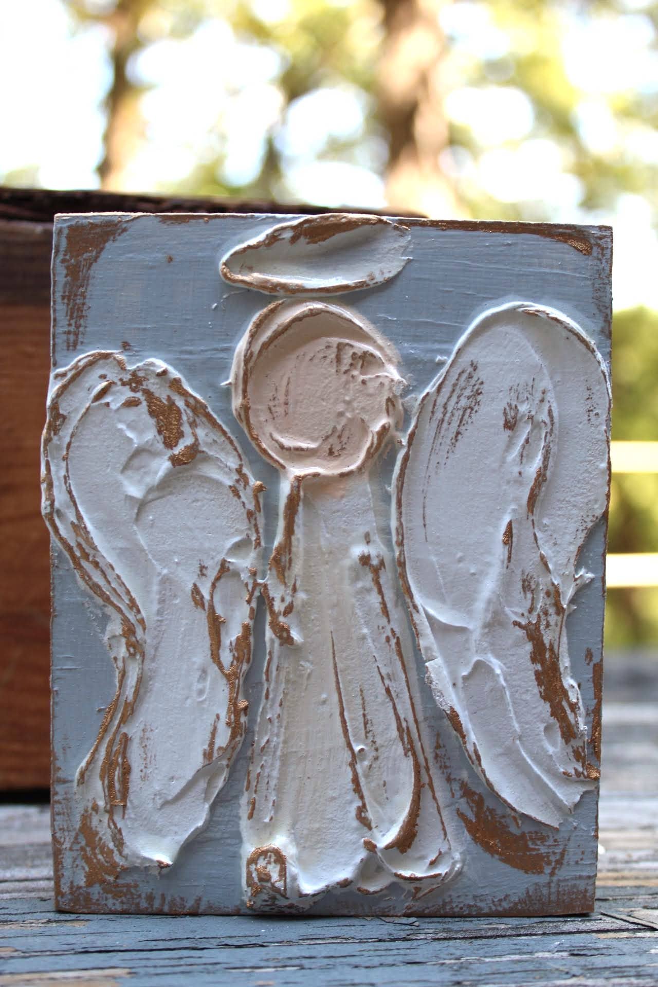 4x5 Angel hand painted textured wood block