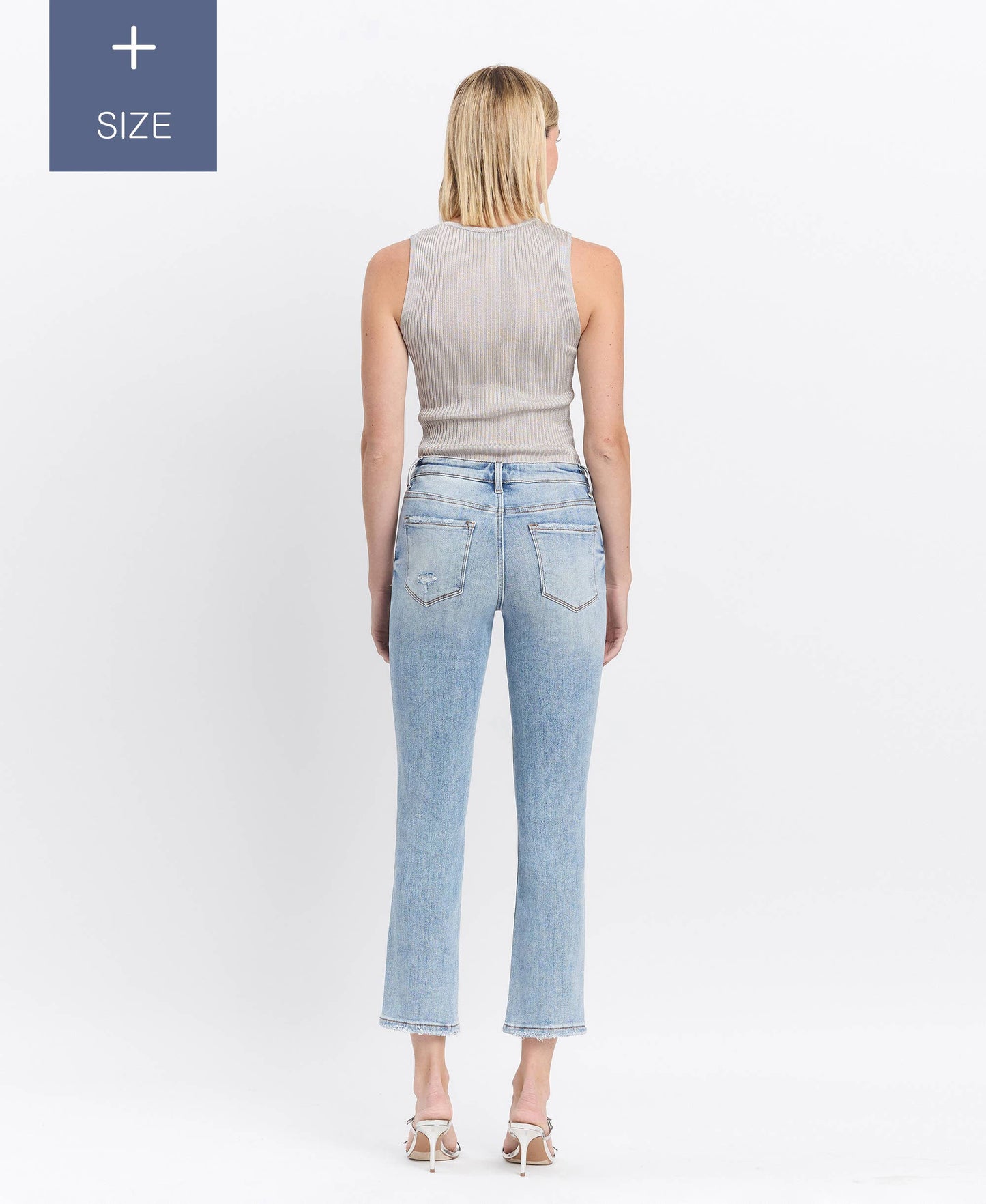 PLUS SIZE MID RISE CROP SLIM STRAIGHT JEANS LV1079-P