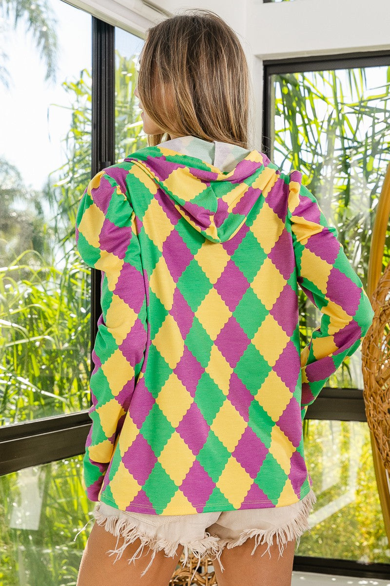 Mardi Gras French Terry Puff Sleeves Hoodie