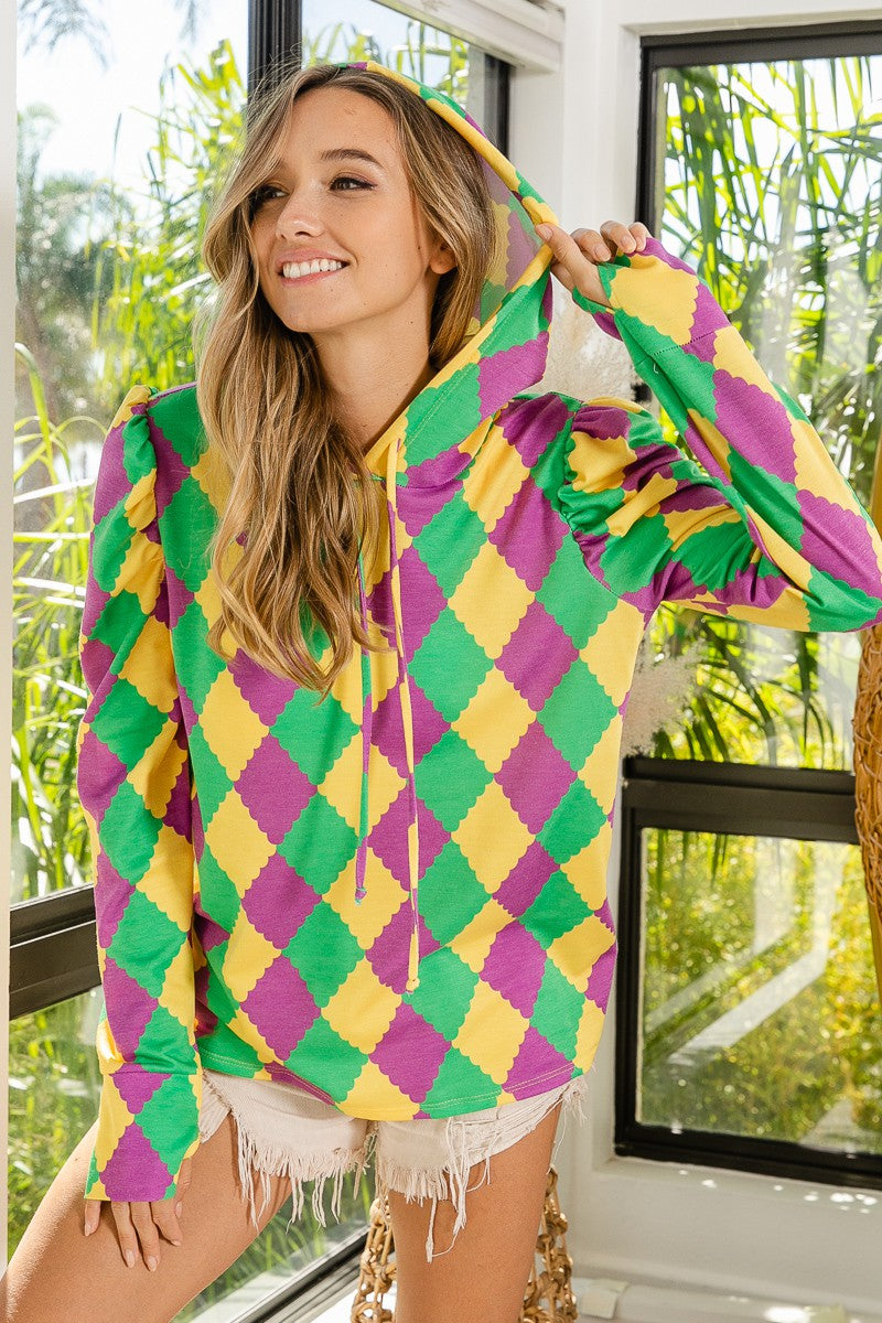 Mardi Gras French Terry Puff Sleeves Hoodie