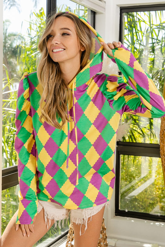 Mardi Gras French Terry Puff Sleeves Hoodie