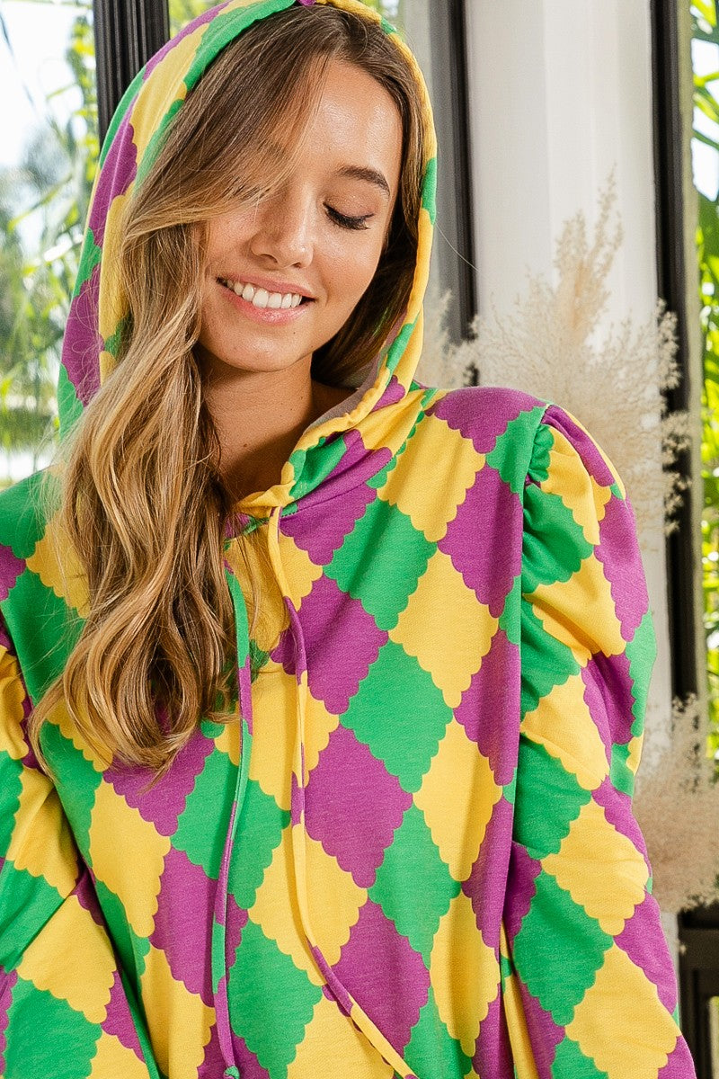 Mardi Gras French Terry Puff Sleeves Hoodie