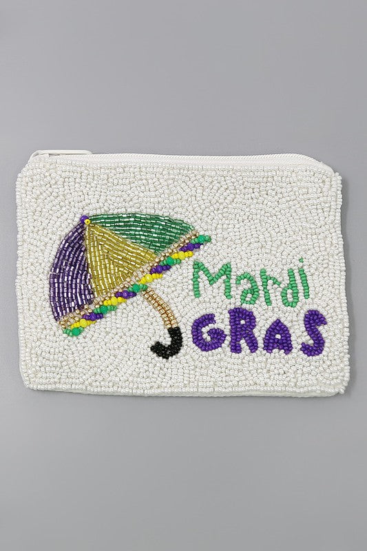 Mardi Gras Umbrella Seed Beaded Coin Purse