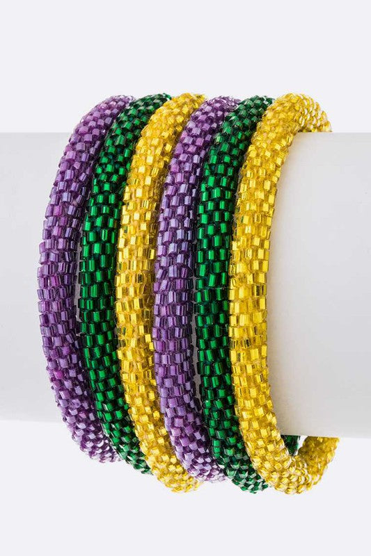 Mardi Gras Color Roll on Nepal Bracelet Purple Green Or Gold