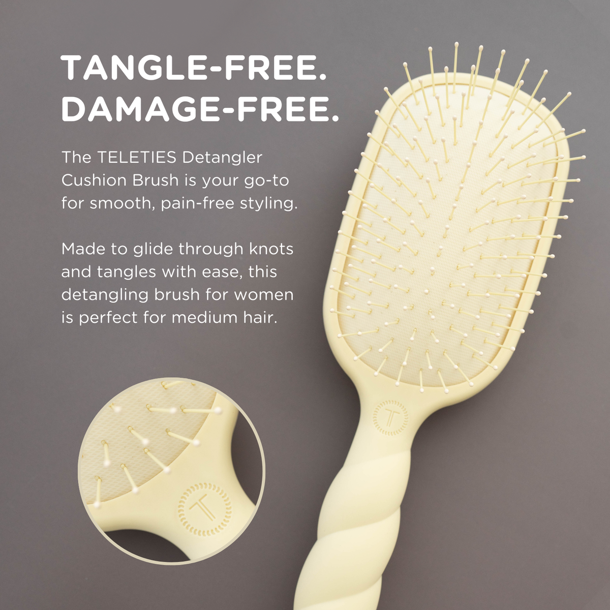 TELETIES detangler brush for medium hair benefits graphic