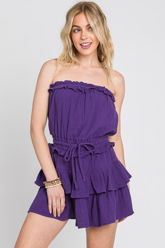 Purple Washed Cotton Gauze Romper