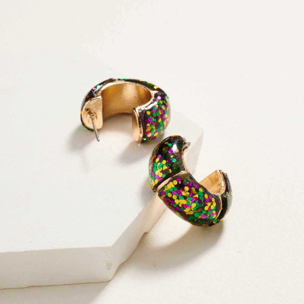 Mardi Gras Sequin Glitter Post Hoop Earrings