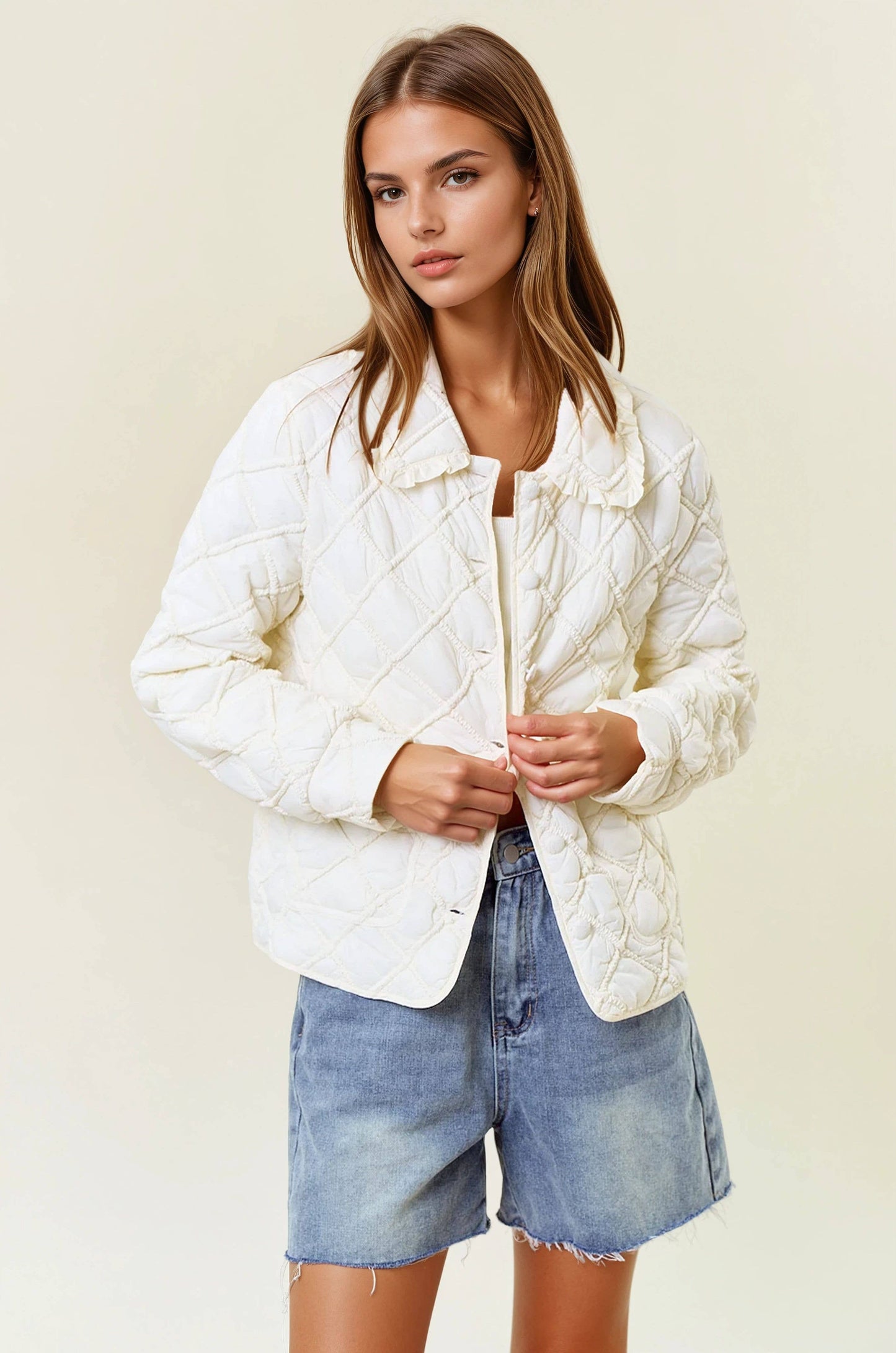 Lauren Ruffled Collar Quilted Jacket