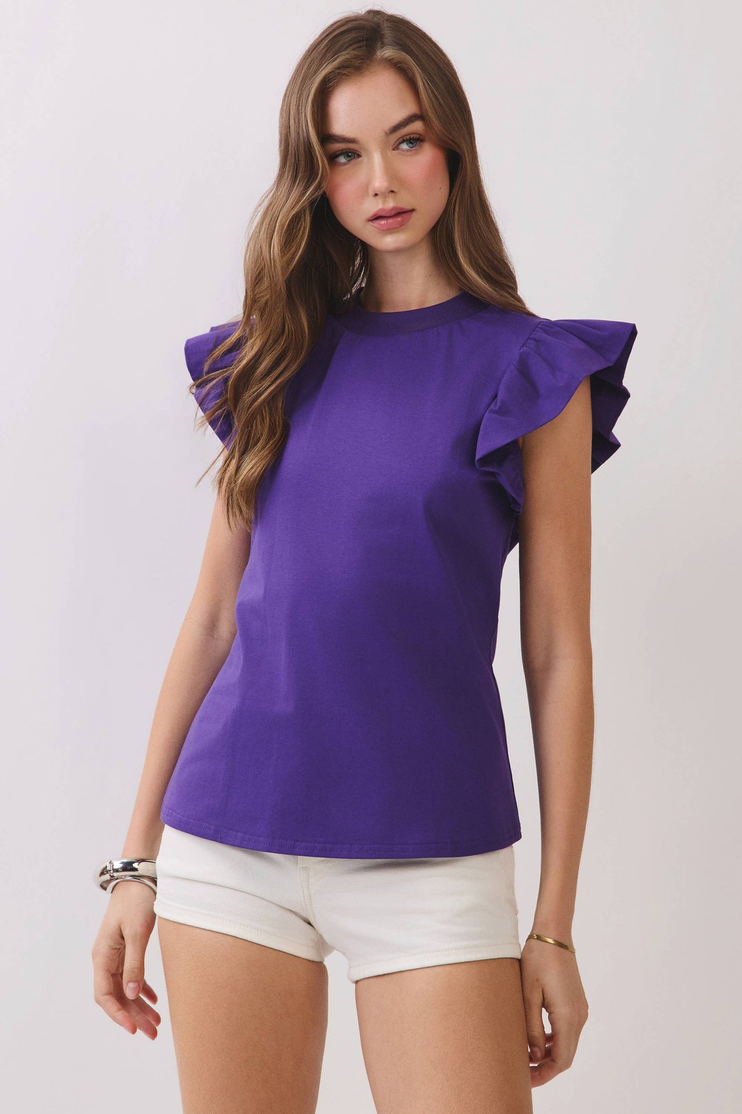Purple  Flutter Sleeves Top