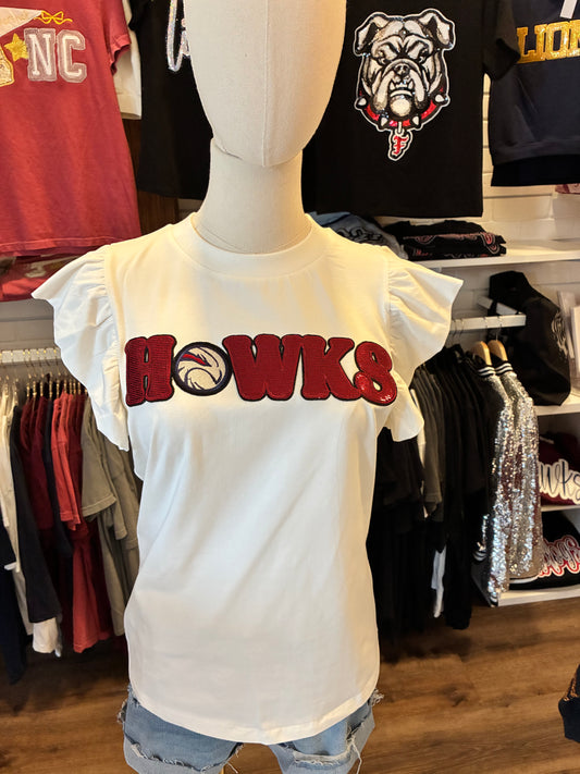Hawks White Flutter Sleeve top