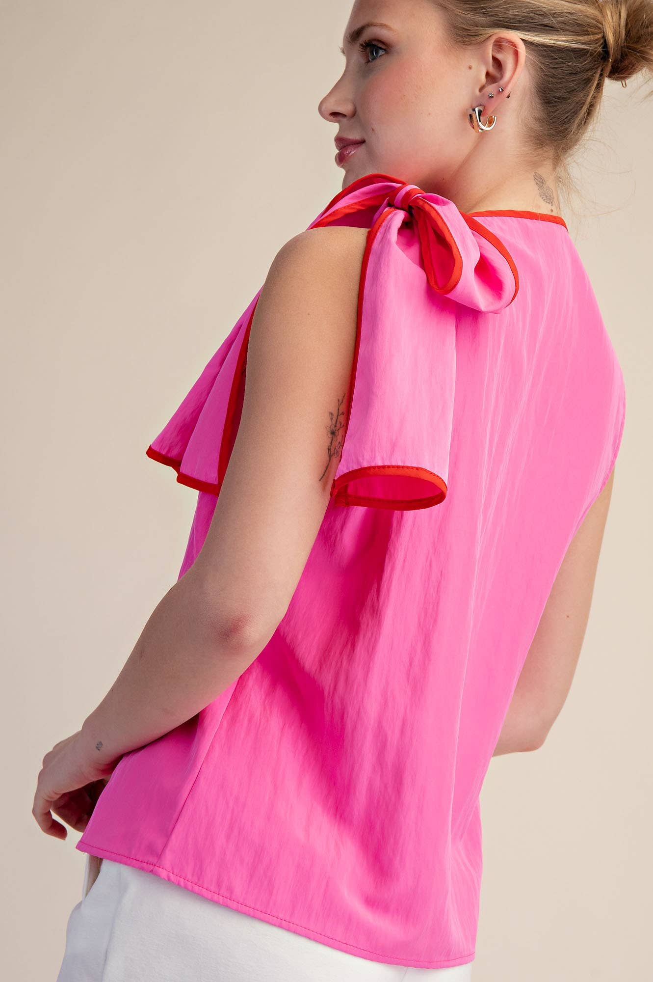 Hot Pink Blair Bow Sleeveless Top