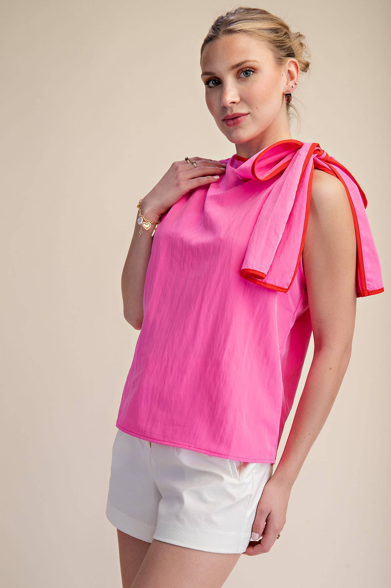 Hot Pink Blair Bow Sleeveless Top