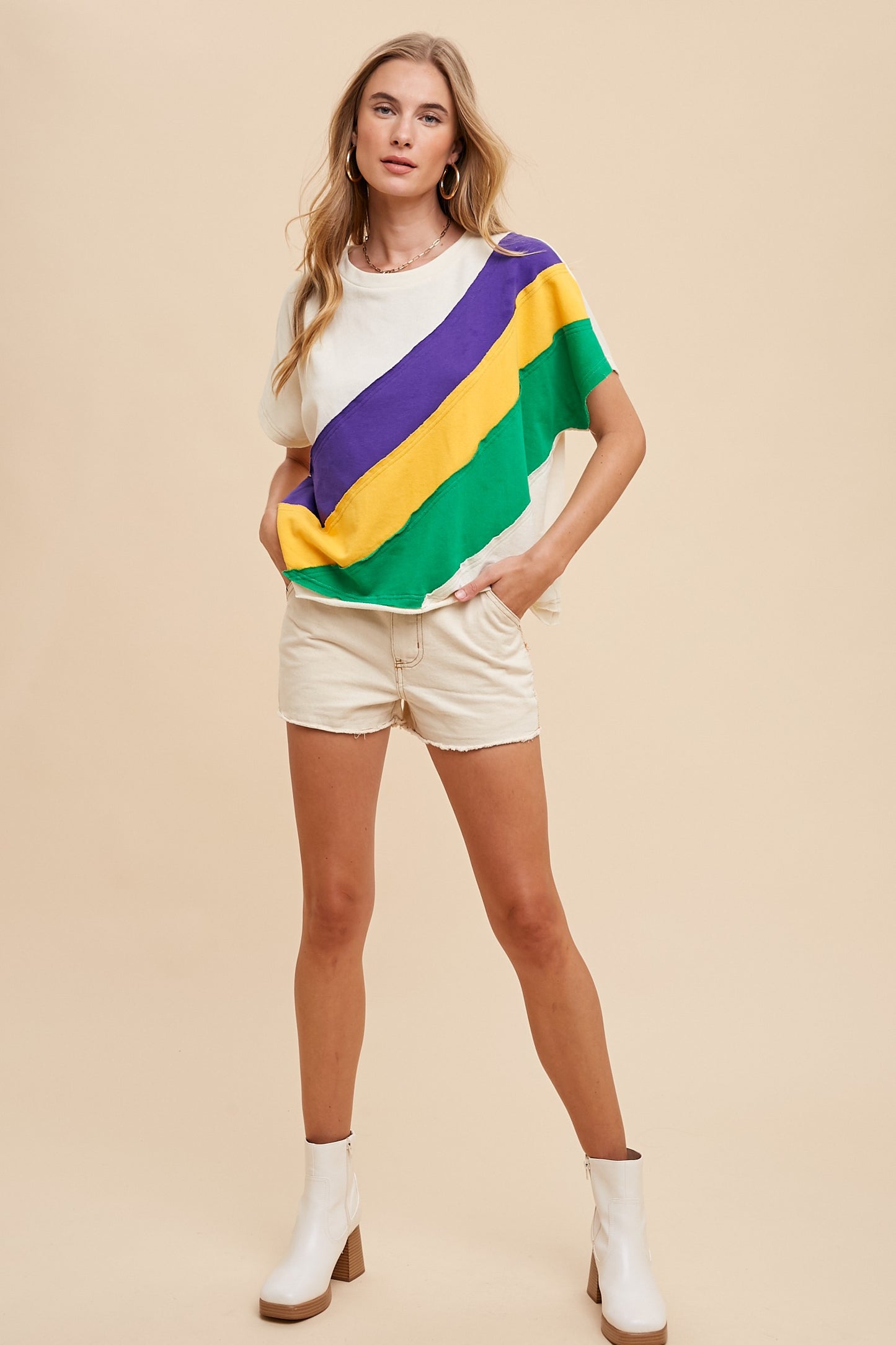 Mardi Gras Asymmetrical Color Block Pullover