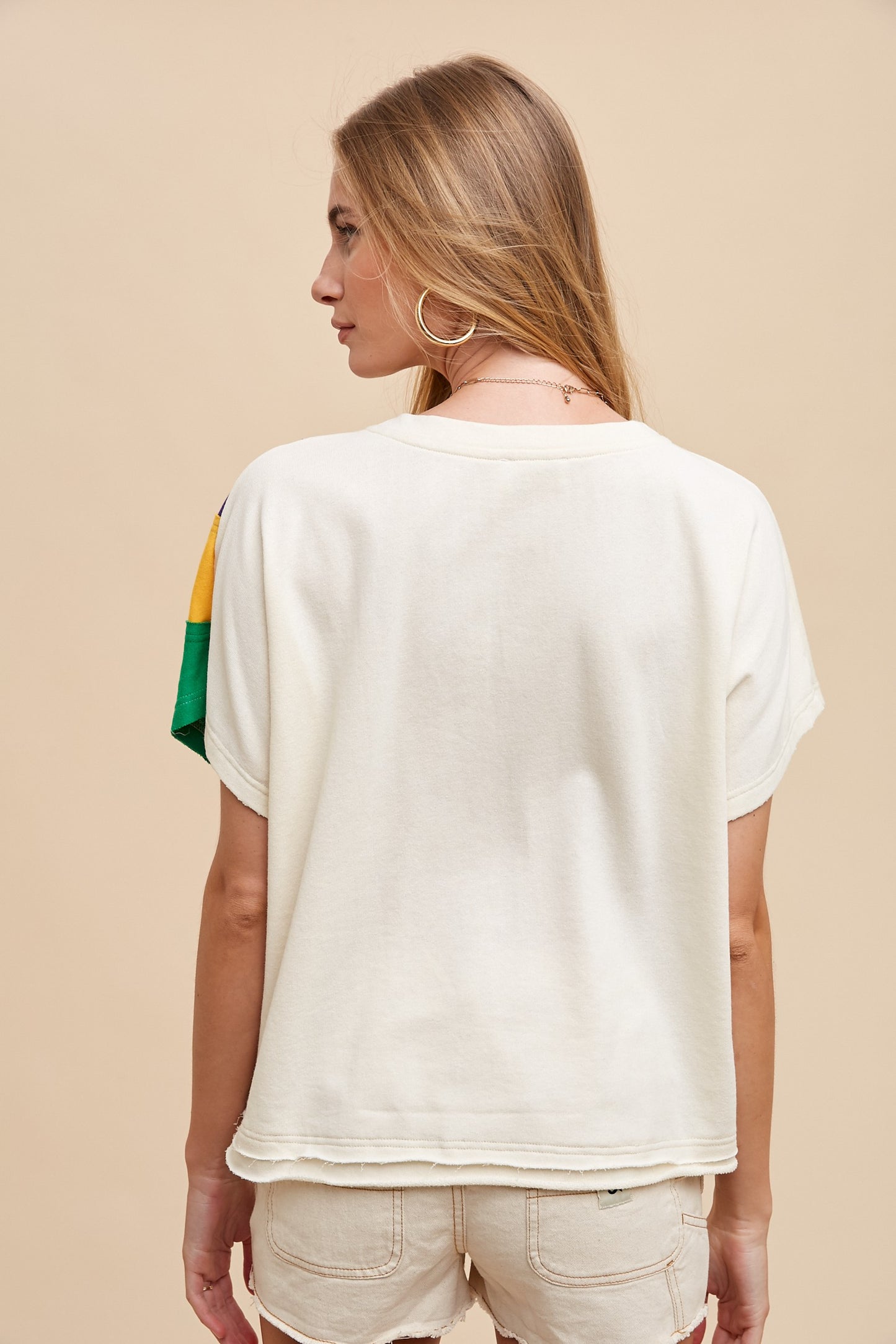 Mardi Gras Asymmetrical Color Block Pullover