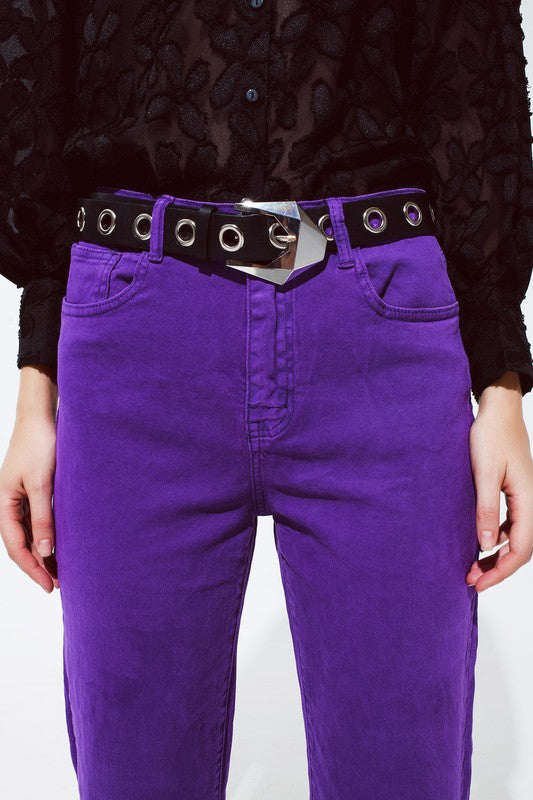 The Ashley Straight Leg Cropped Hem Jeans in Purple
