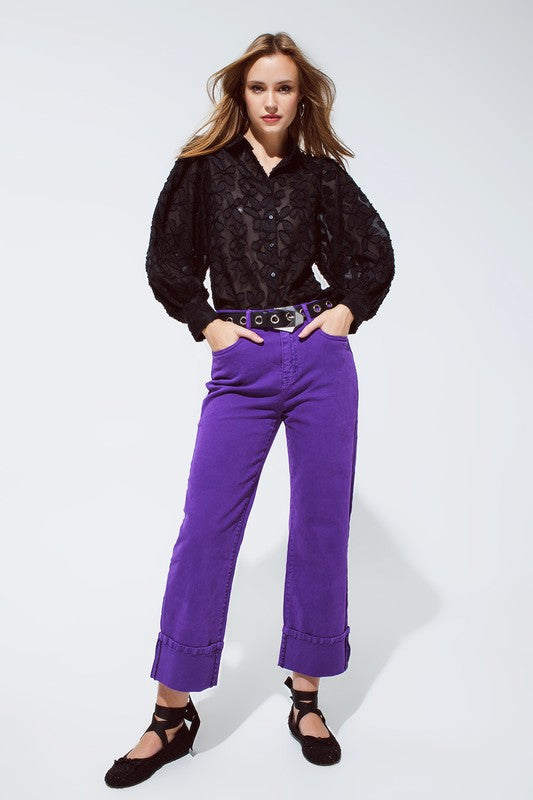 The Ashley Straight Leg Cropped Hem Jeans in Purple