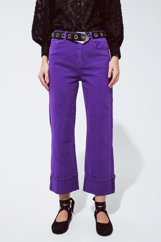 The Ashley Straight Leg Cropped Hem Jeans in Purple