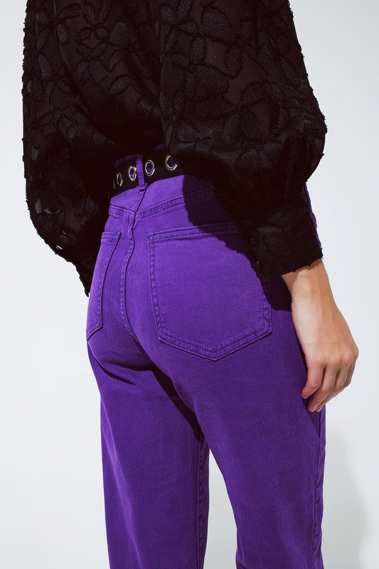 The Ashley Straight Leg Cropped Hem Jeans in Purple