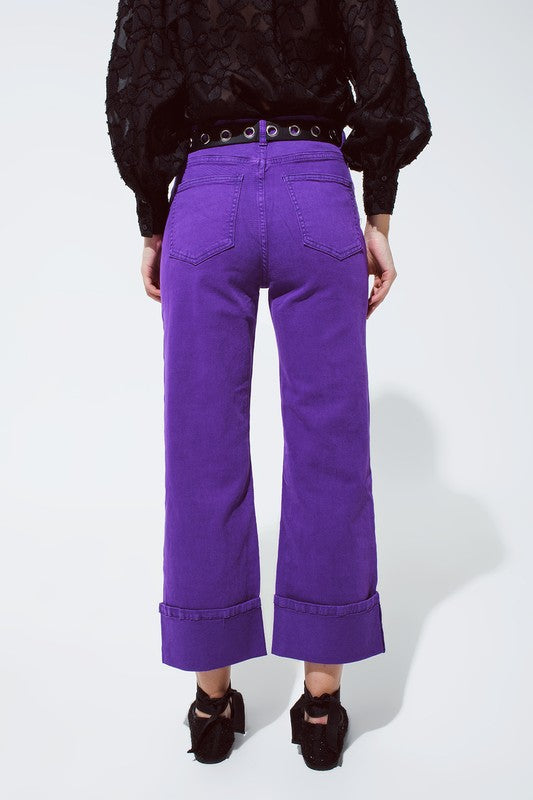 The Ashley Straight Leg Cropped Hem Jeans in Purple