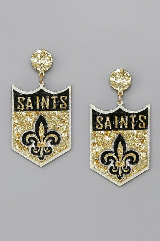 Saints Fleur De Lis Glitter Drop Earrings