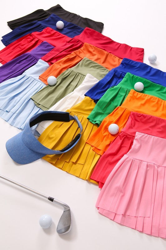 Soft Pink - High waisted pleated tennis skort